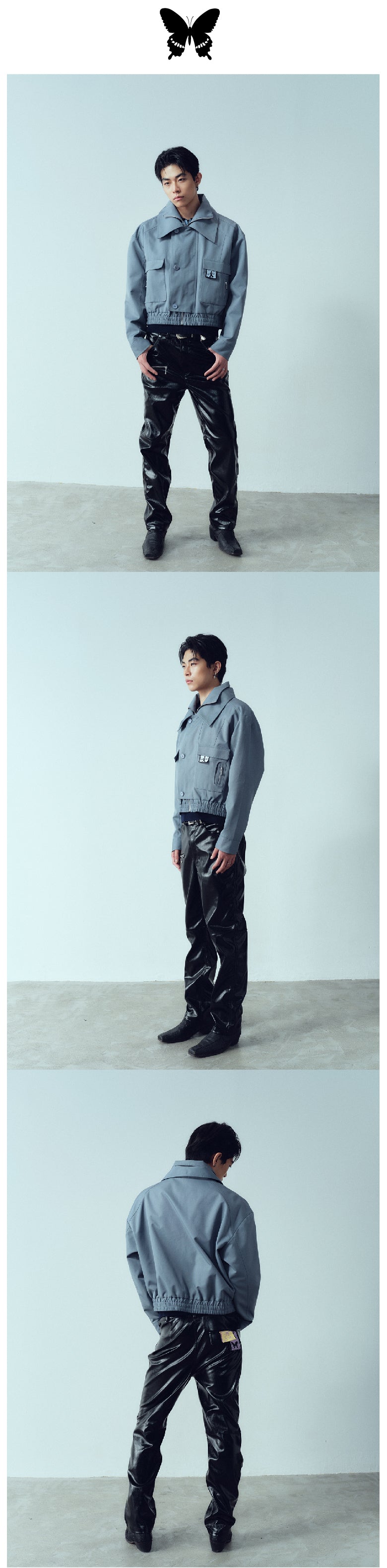 Double layered stand collar workwear short jacket