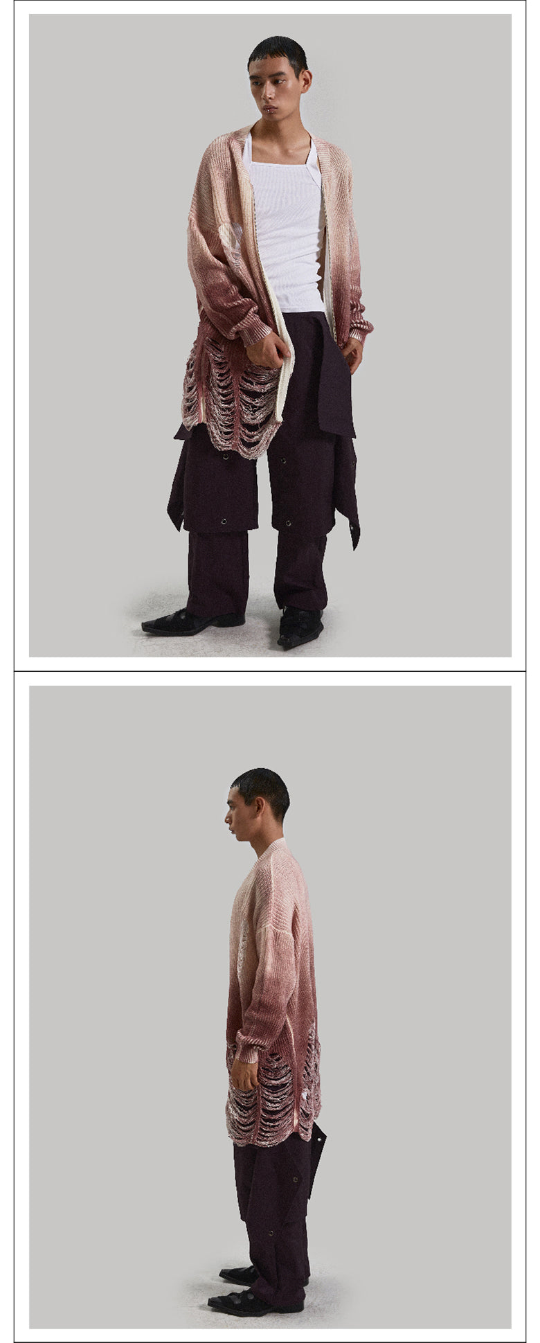 Gradient two-color ripped sweater