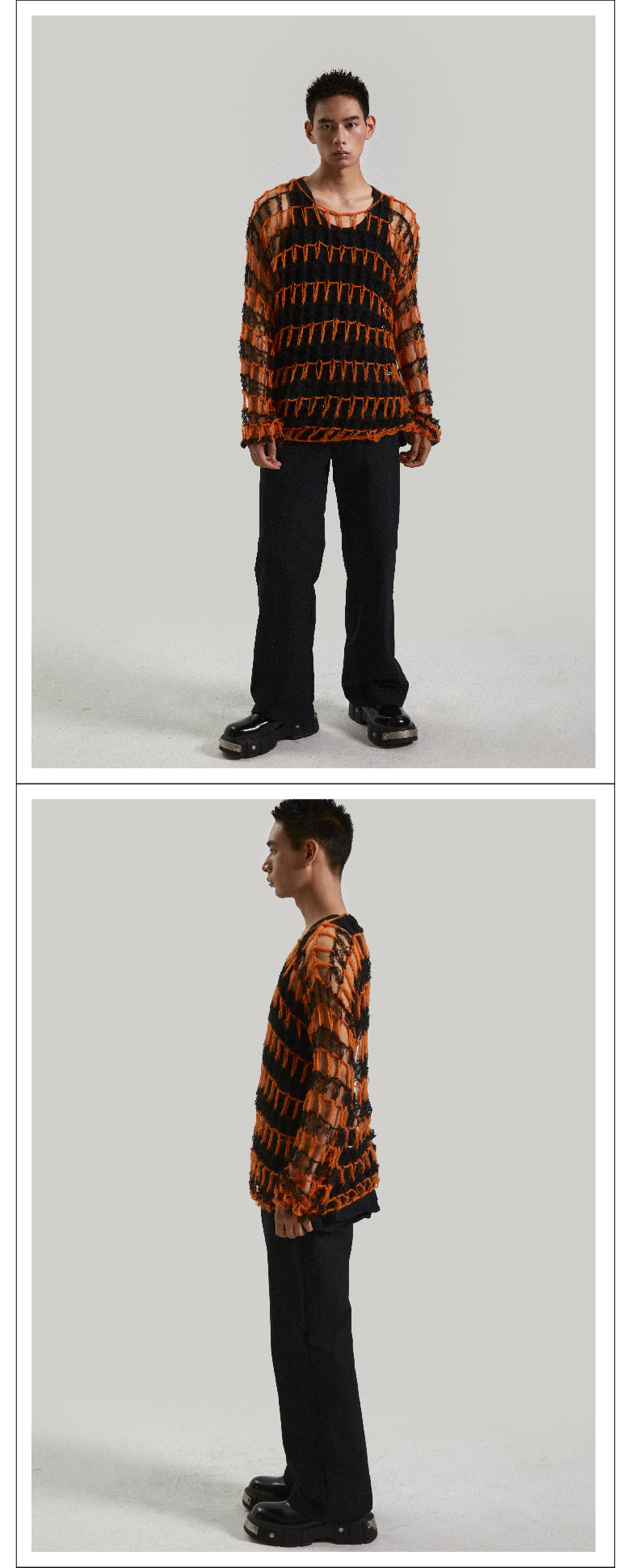 Large hollow out two tone sweater