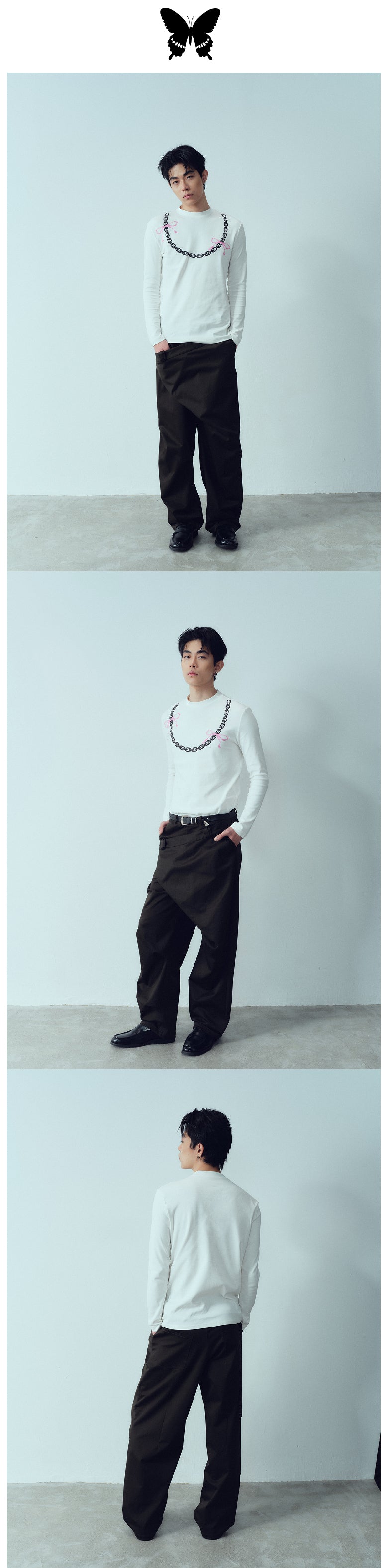 Bow tie iron chain long sleeved T-shirt