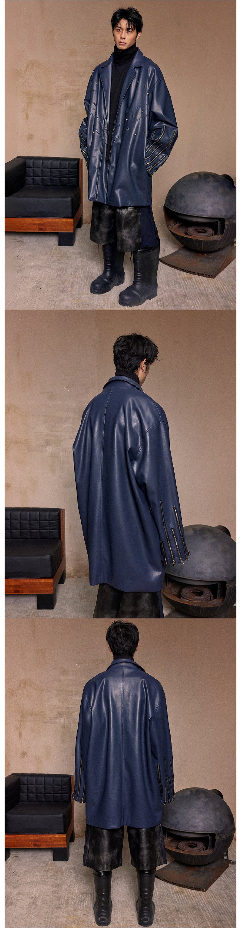 Blue cuff multi zipper silhouette jacket