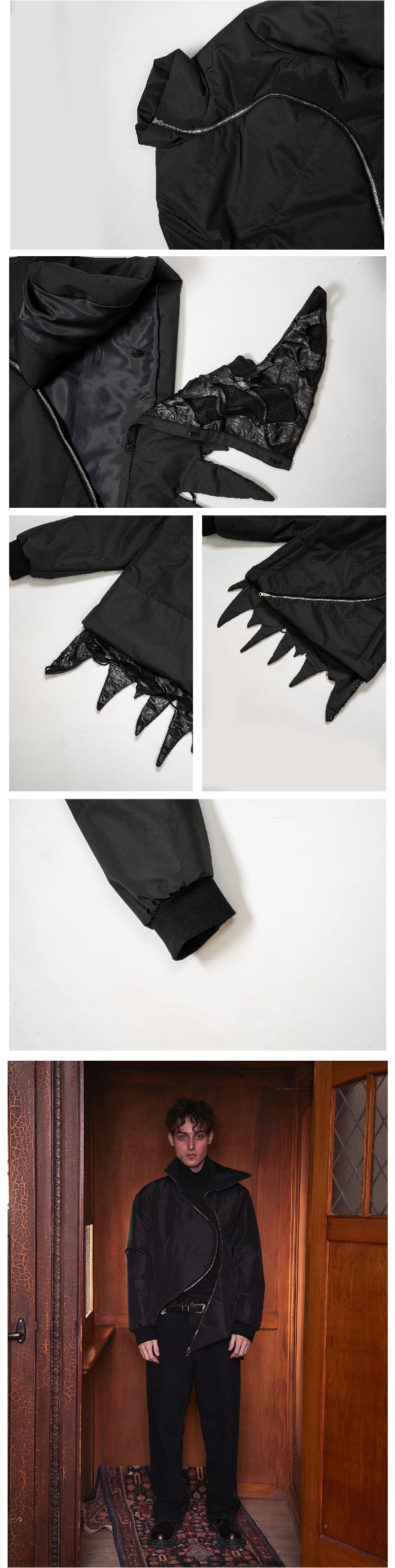 Black S-shaped zipper cotton jacket