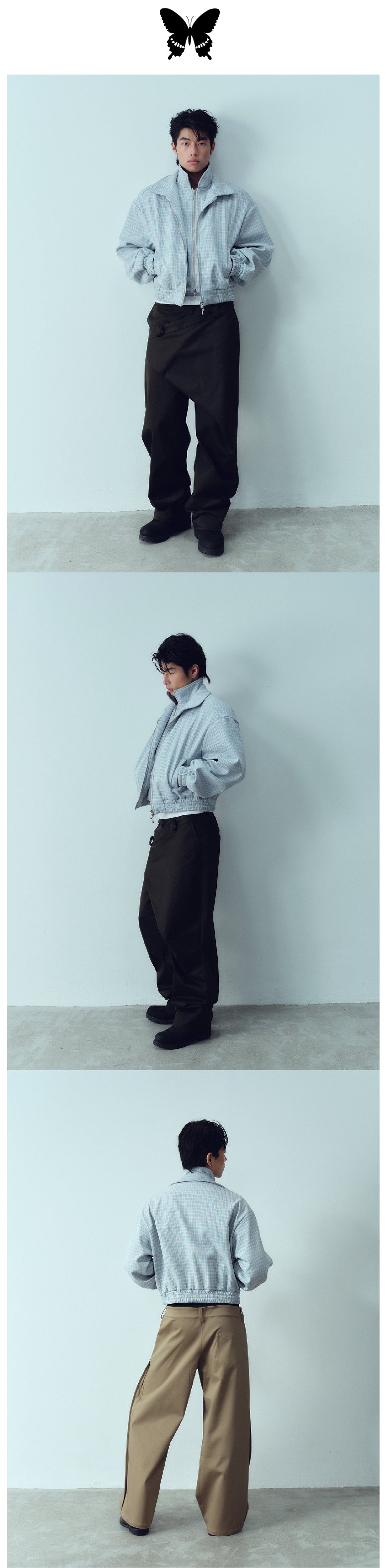Checkered double-layer collar short jacket