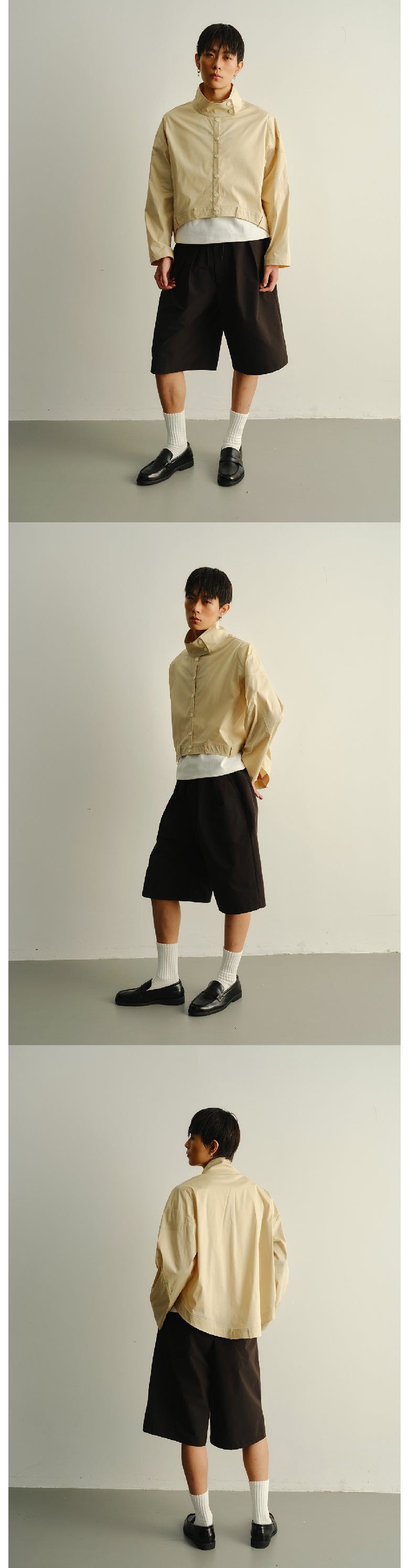 Front short back long standing collar shirt