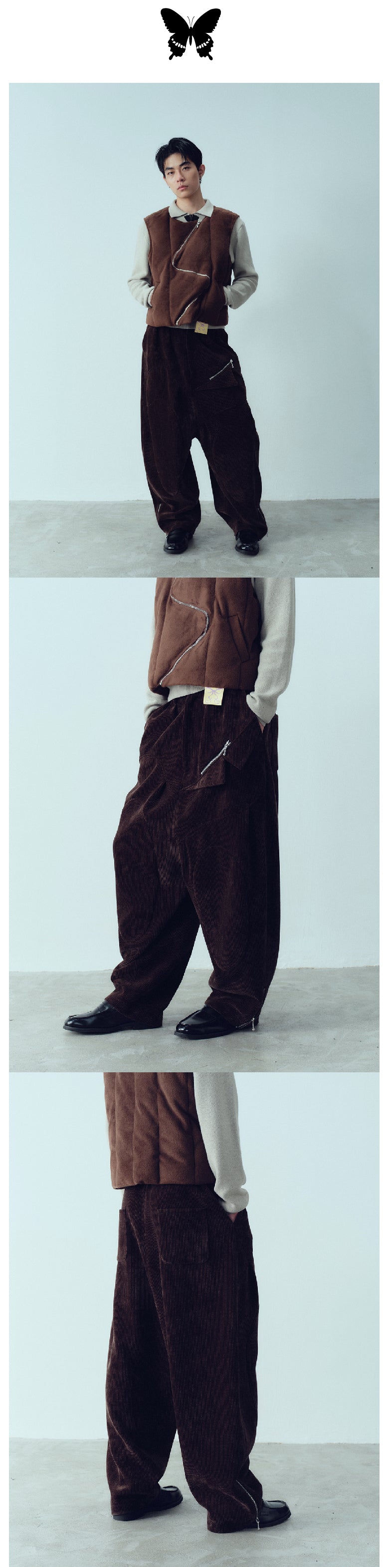 Corduroy wide leg wide crotch lantern pants