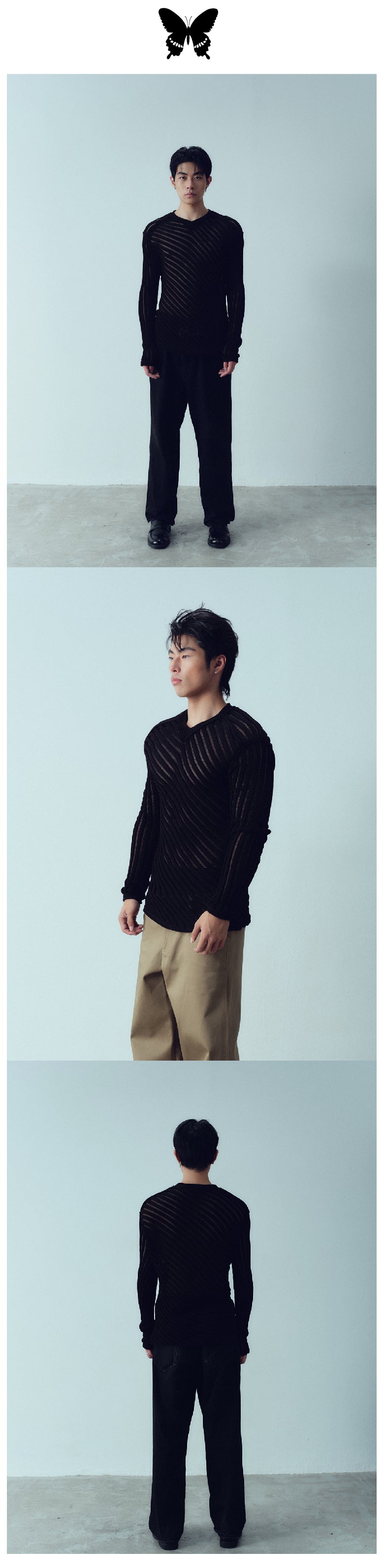 Black diagonal perspective slim fit sweater