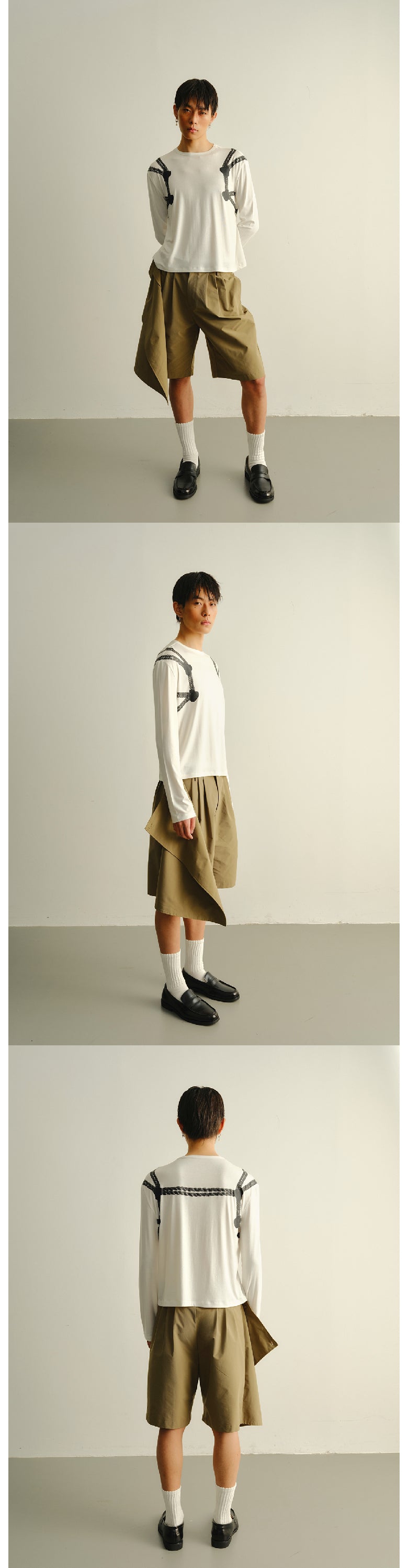 White tied long sleeved elastic T-shirt