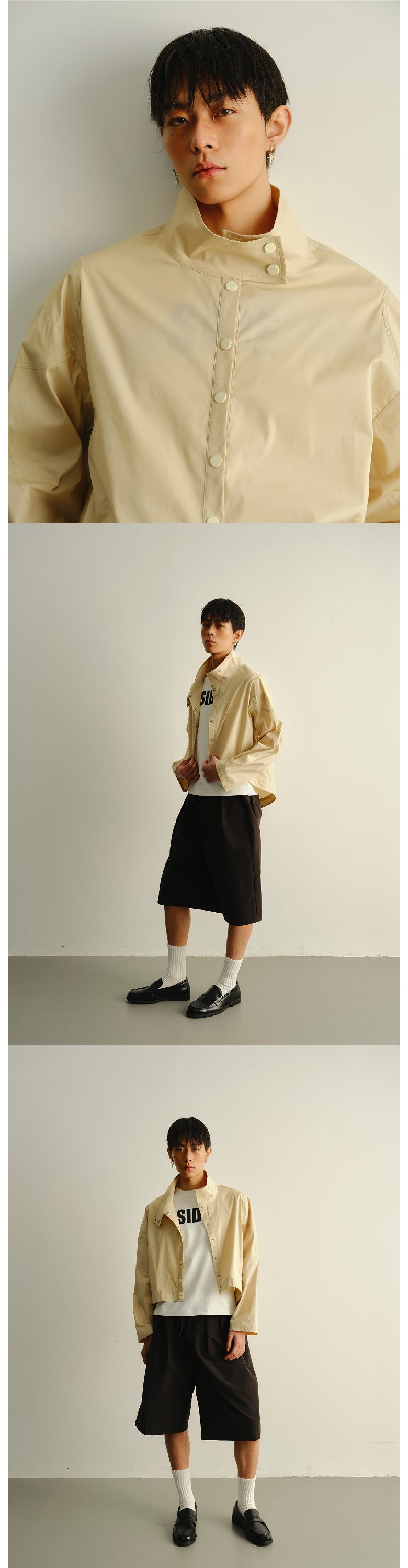 Front short back long standing collar shirt