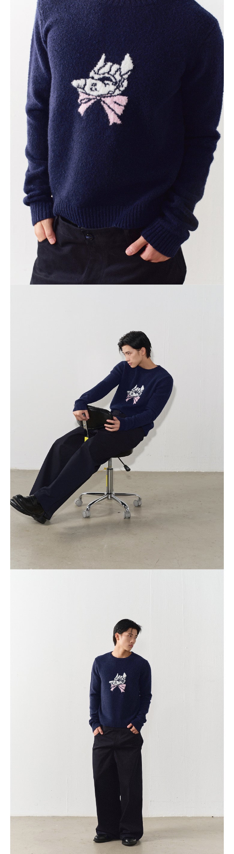 Bowknot dog head sweater