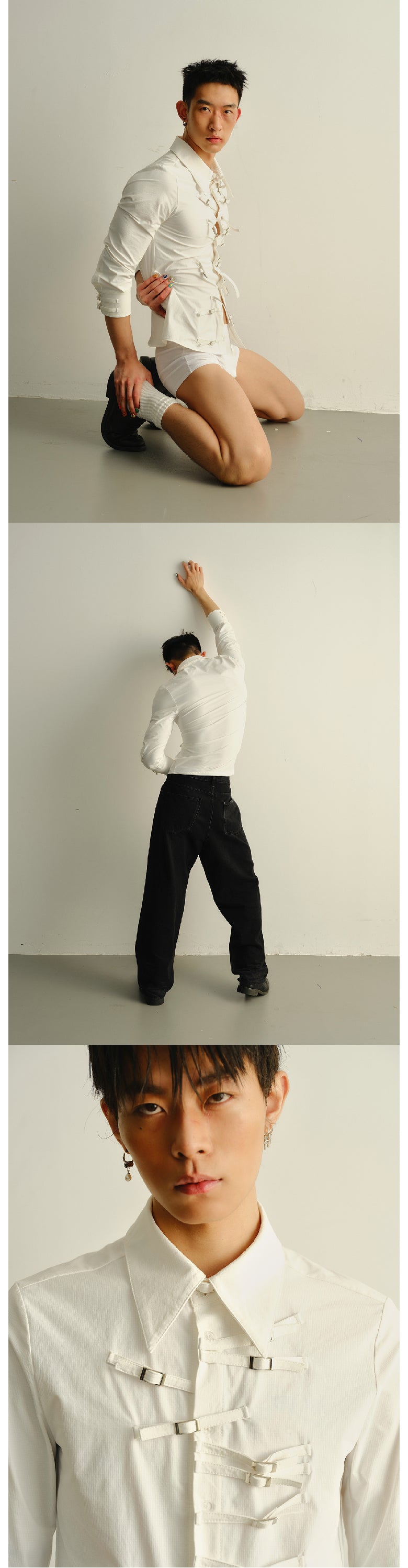 Elastic slim fit 7-inch sleeve shirt