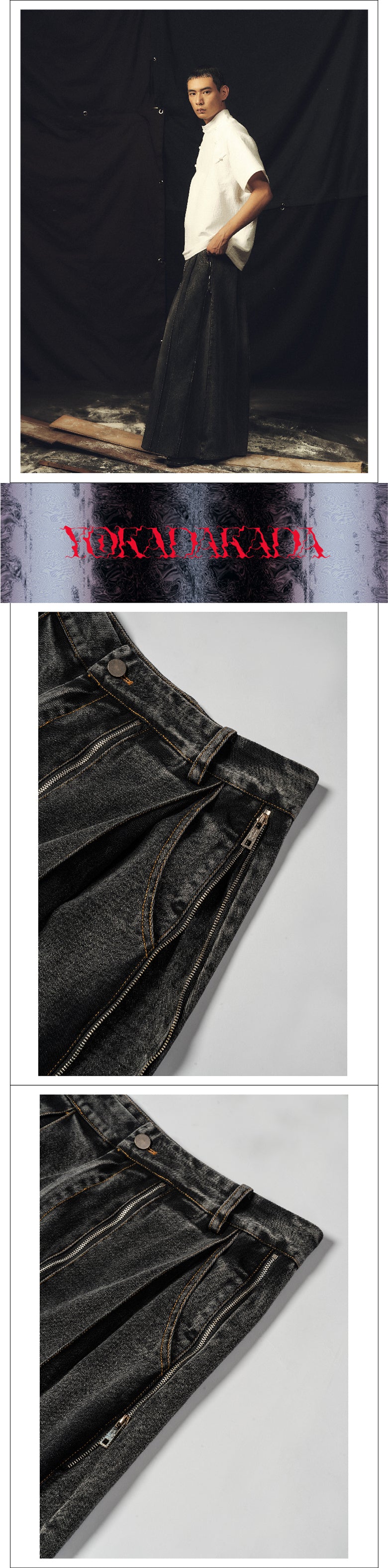 Multi zipper washed wide leg pants