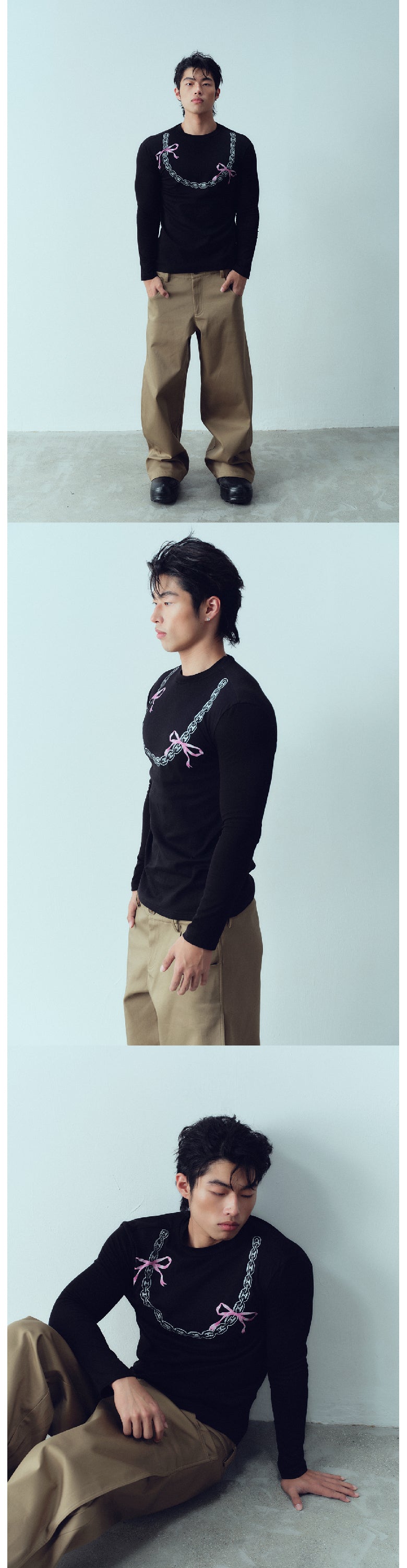 Bow tie iron chain long sleeved T-shirt