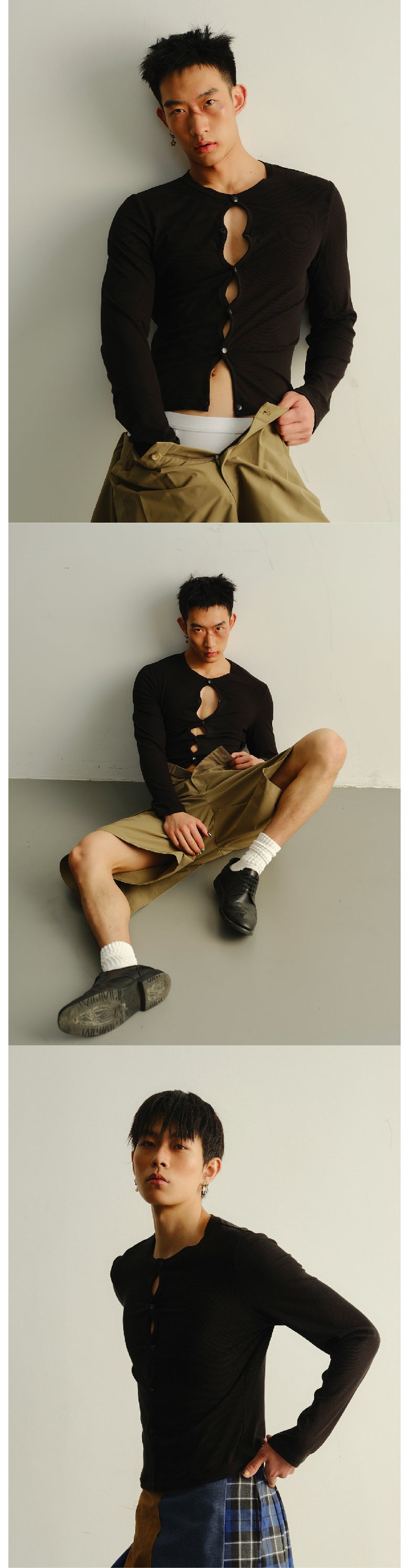 Hollow chest elastic cardigan