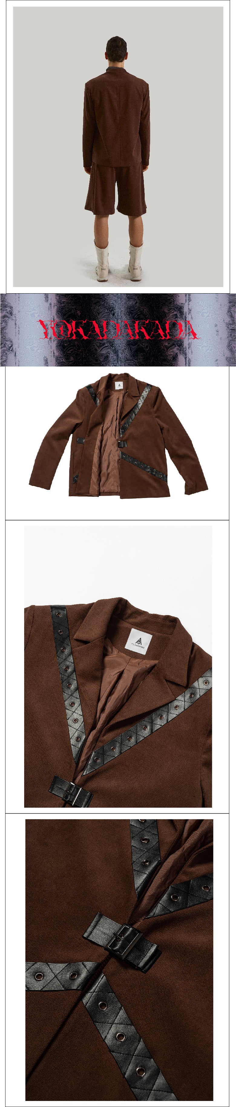 Belt decoration drawstring brown suit set