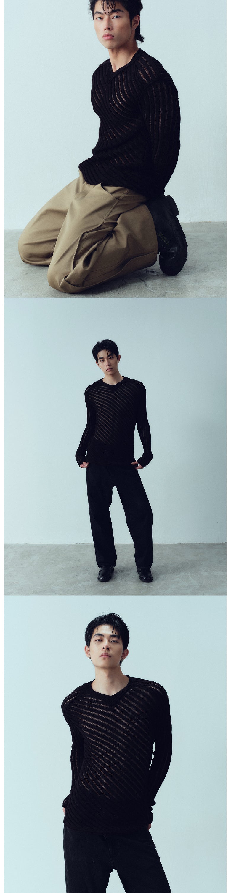 Black diagonal perspective slim fit sweater