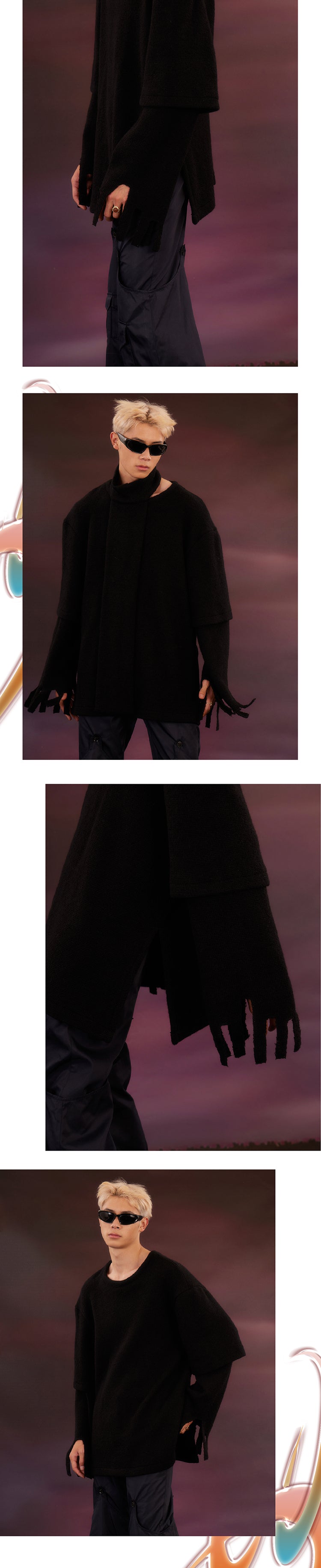 Black scarf tattered sweater