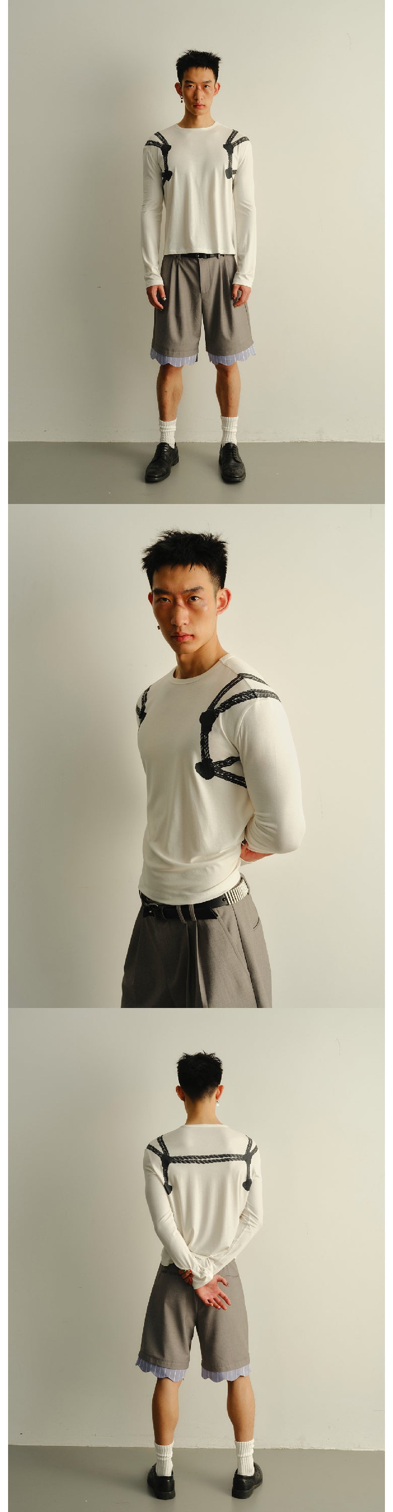 White tied long sleeved elastic T-shirt