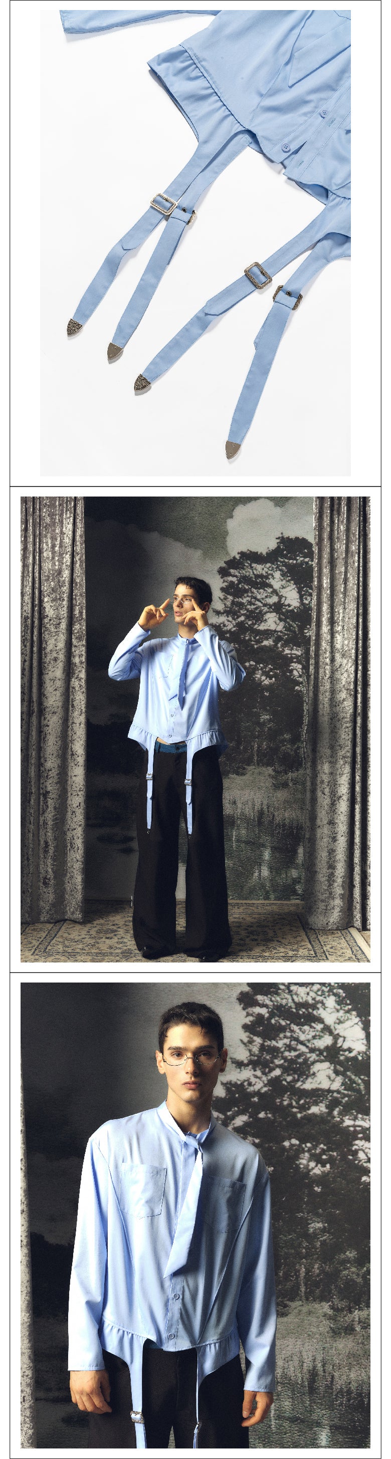 Blue suspender socks design bow tie shirt