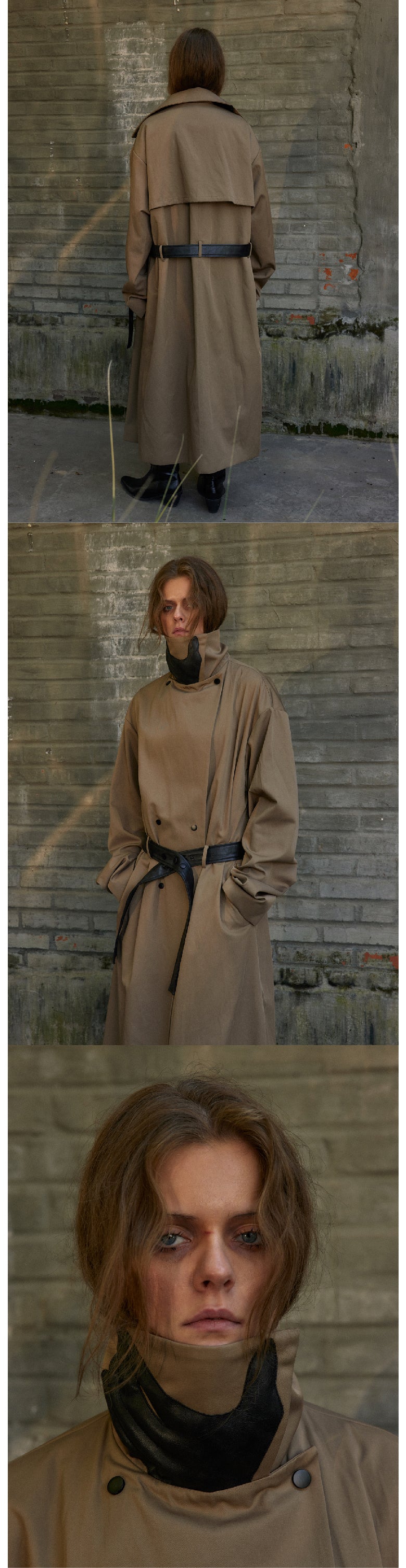 Leather gloves collar tied windbreaker