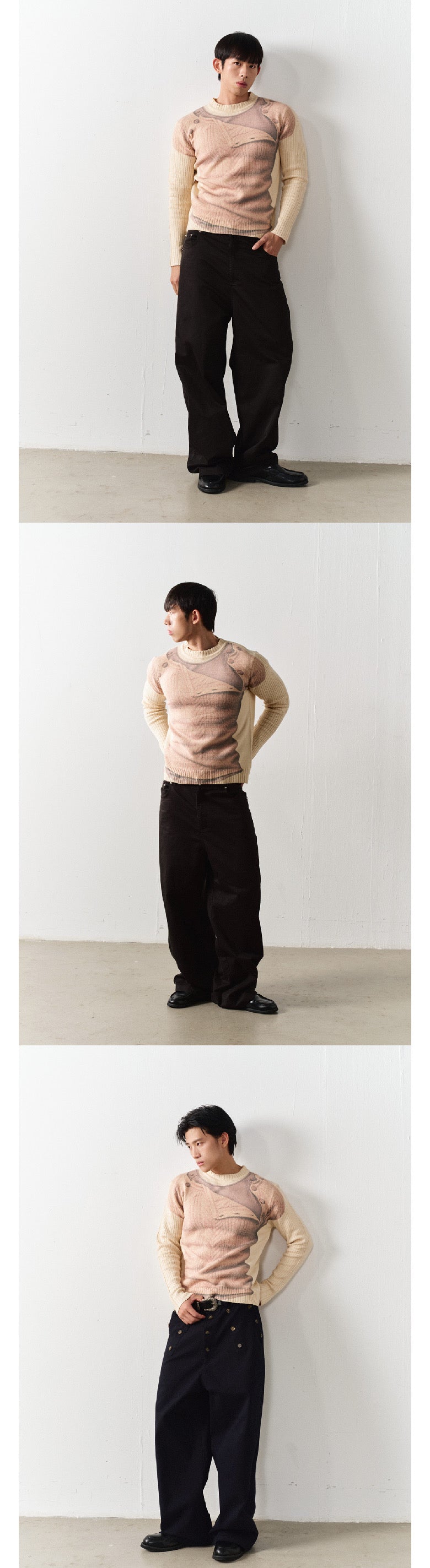 Layered printed knit sweater