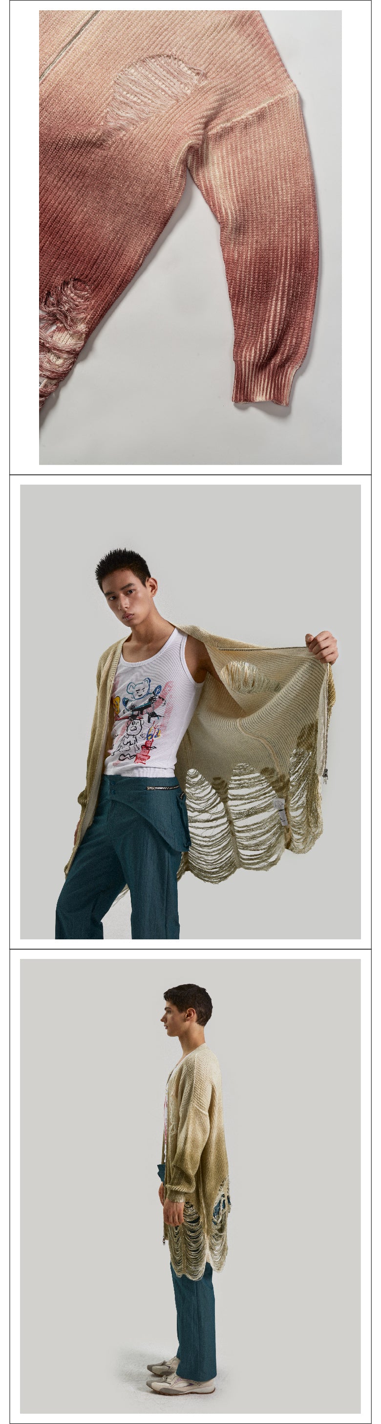 Gradient two-color ripped sweater