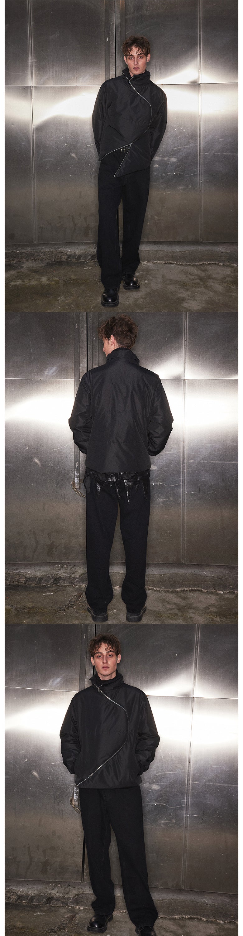 Black S-shaped zipper cotton jacket