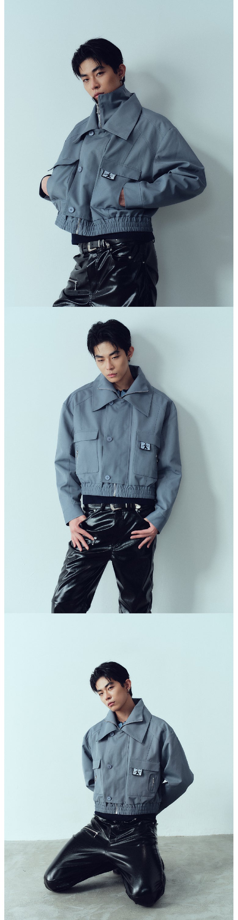 Double layered stand collar workwear short jacket