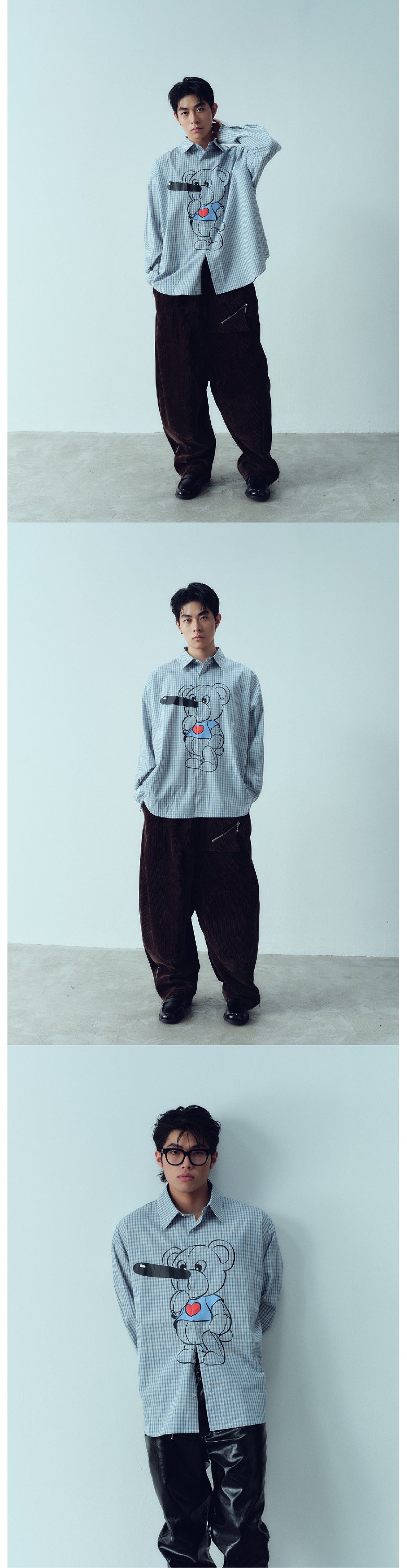 Pinocchio Bear Printed Checkered Shirt
