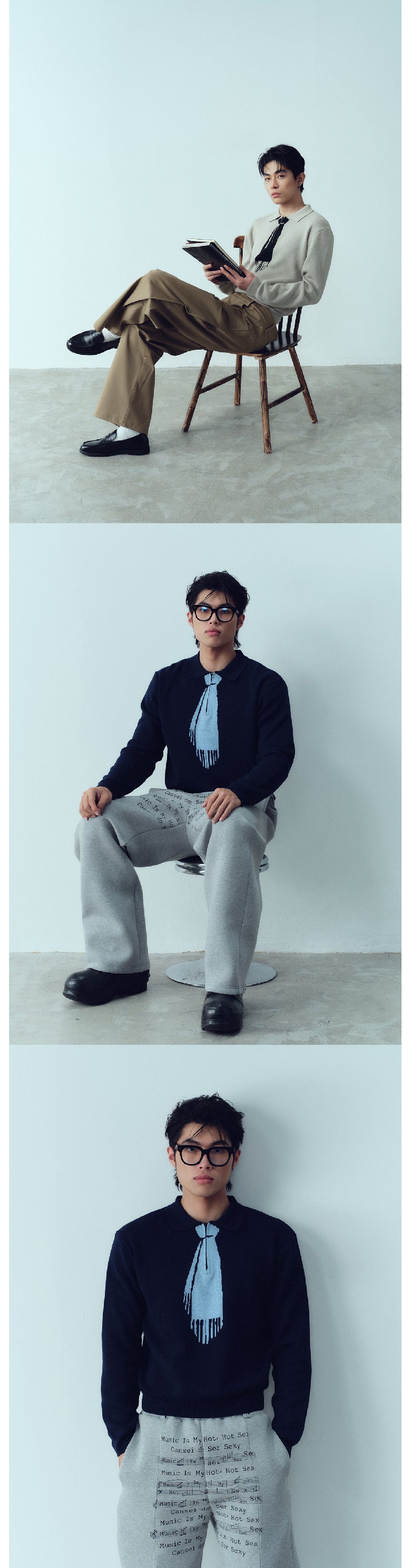 Tie Hook Flower Two tone Sweater