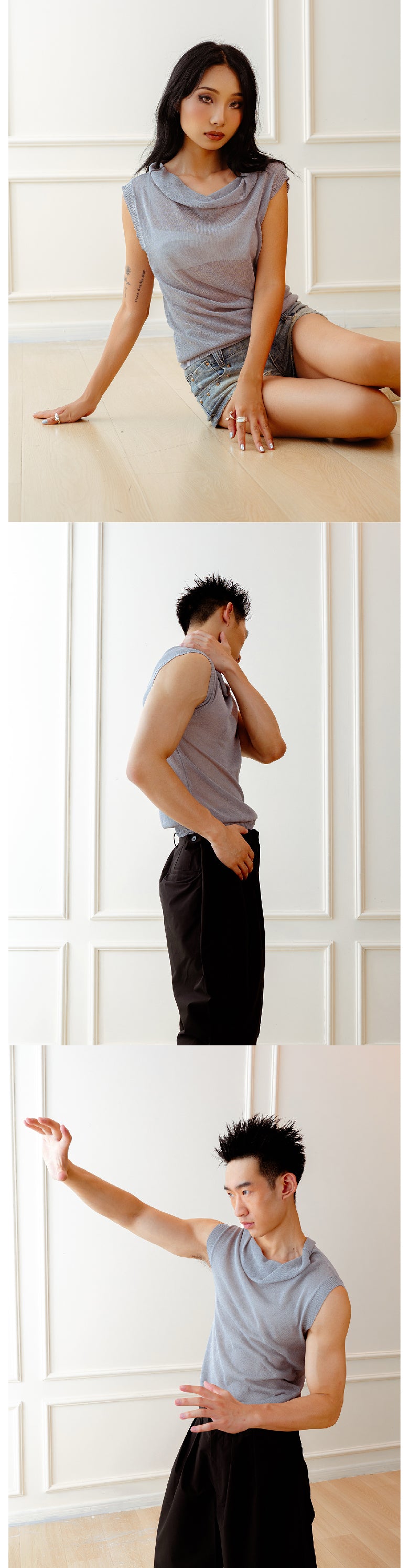 Grey collar sleeveless knit sweater