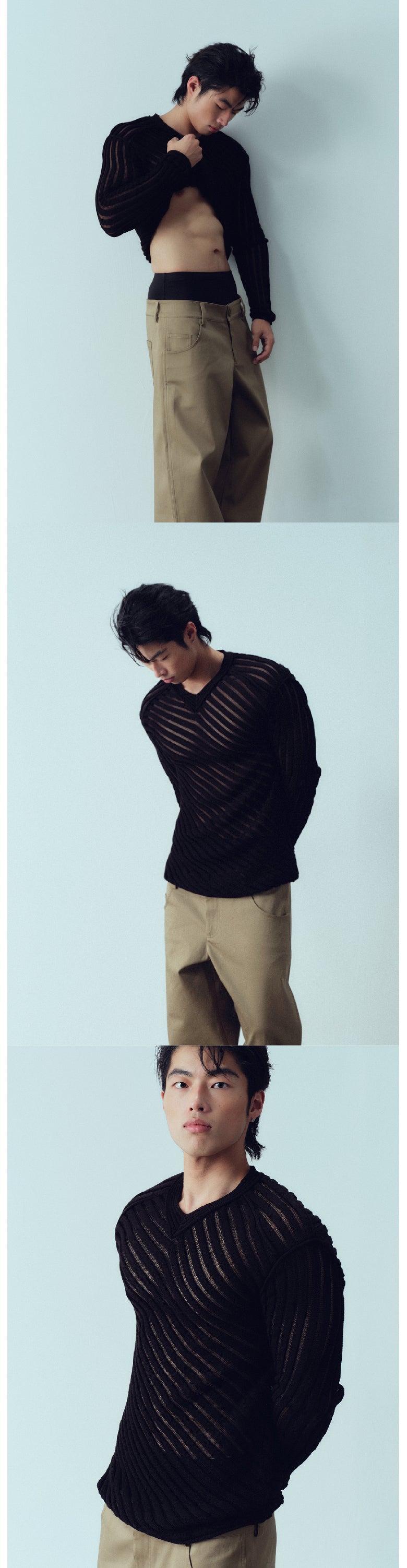 Black diagonal perspective slim fit sweater