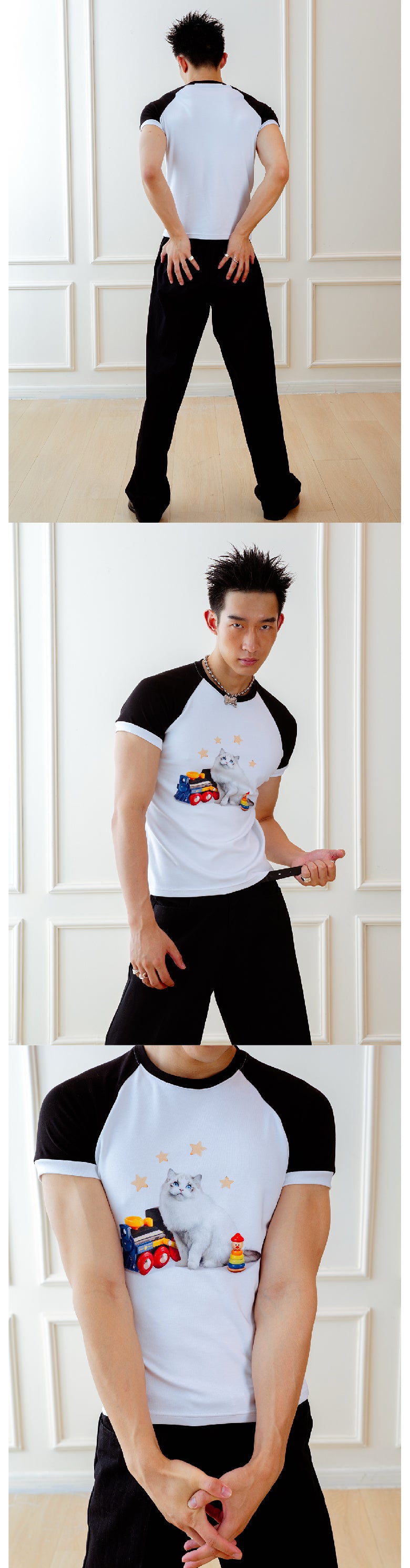 Kitten building block shoulder T-shirt