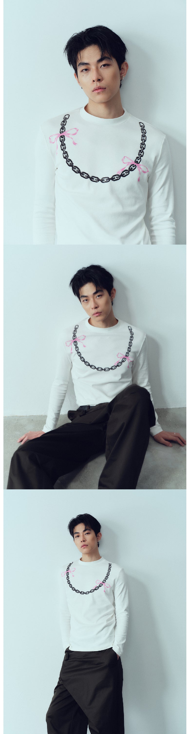 Bow tie iron chain long sleeved T-shirt