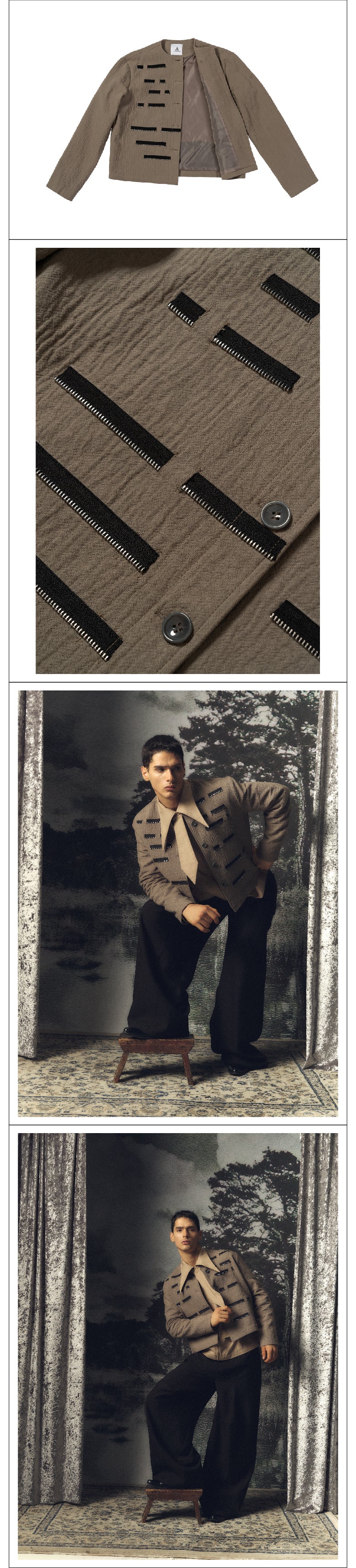 Zipper decoration retro round neck jacket