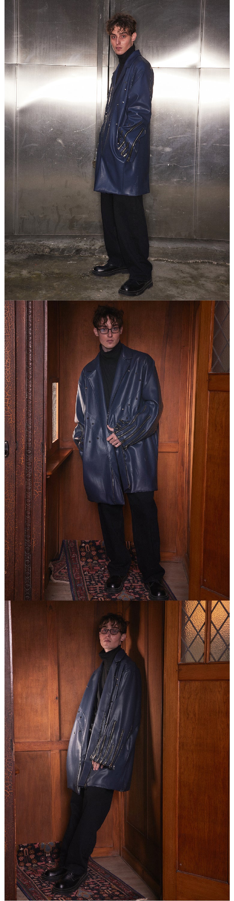 Blue cuff multi zipper silhouette jacket