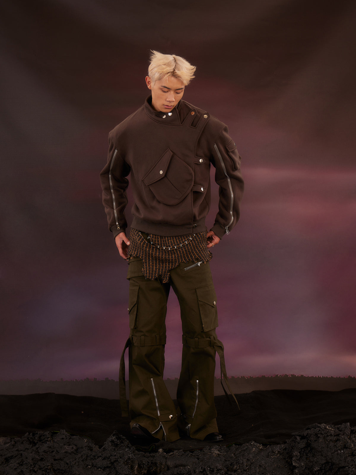 Zipper detachable button hoodie