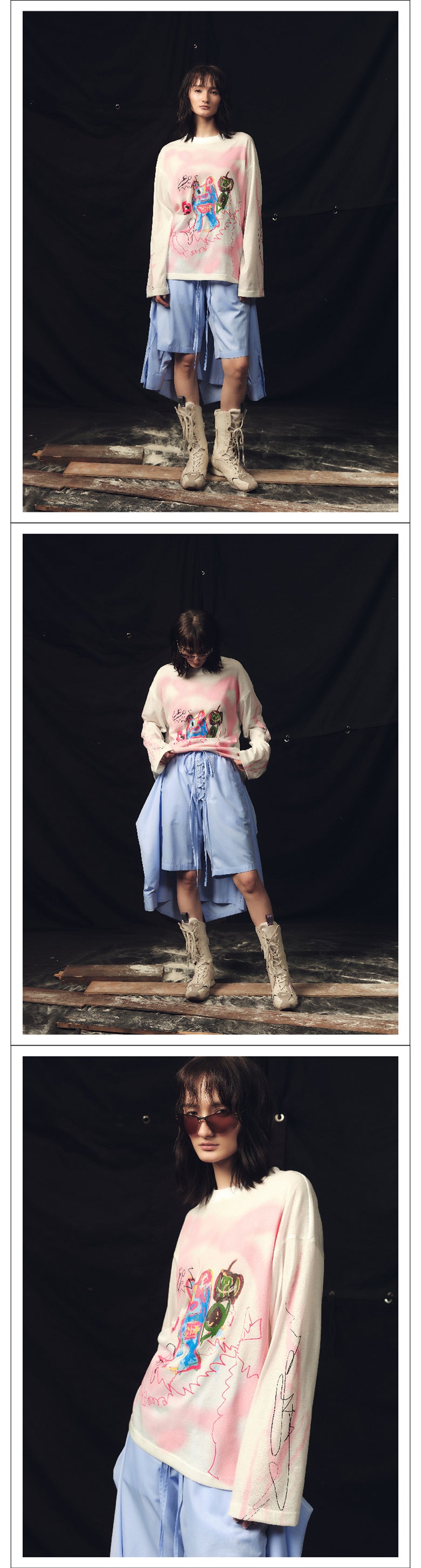 Graffiti Bear Face Long Sleeve T-shirt