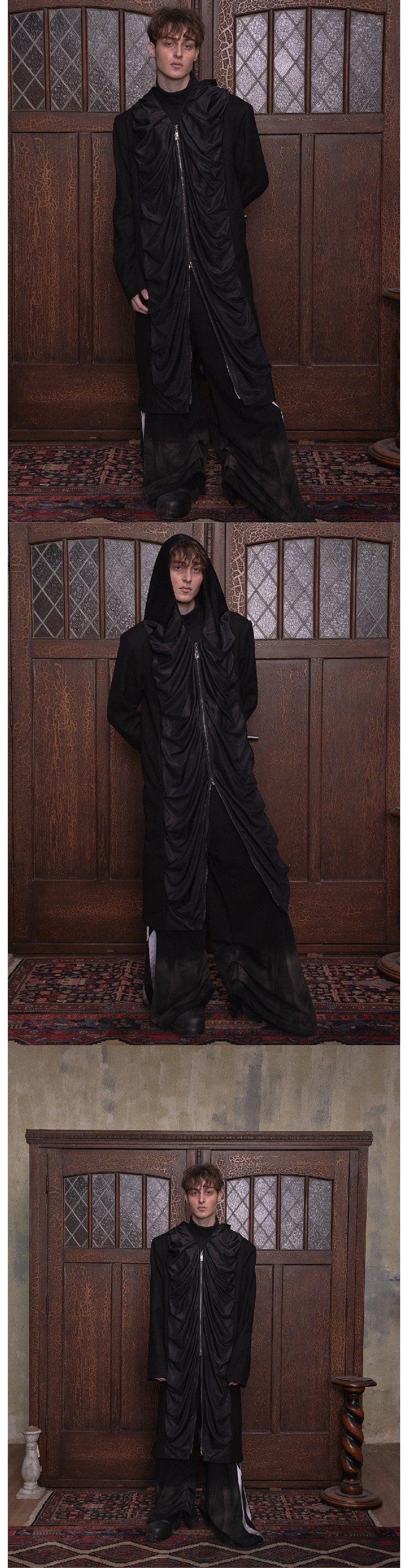 Wrinkled hooded extended windbreaker