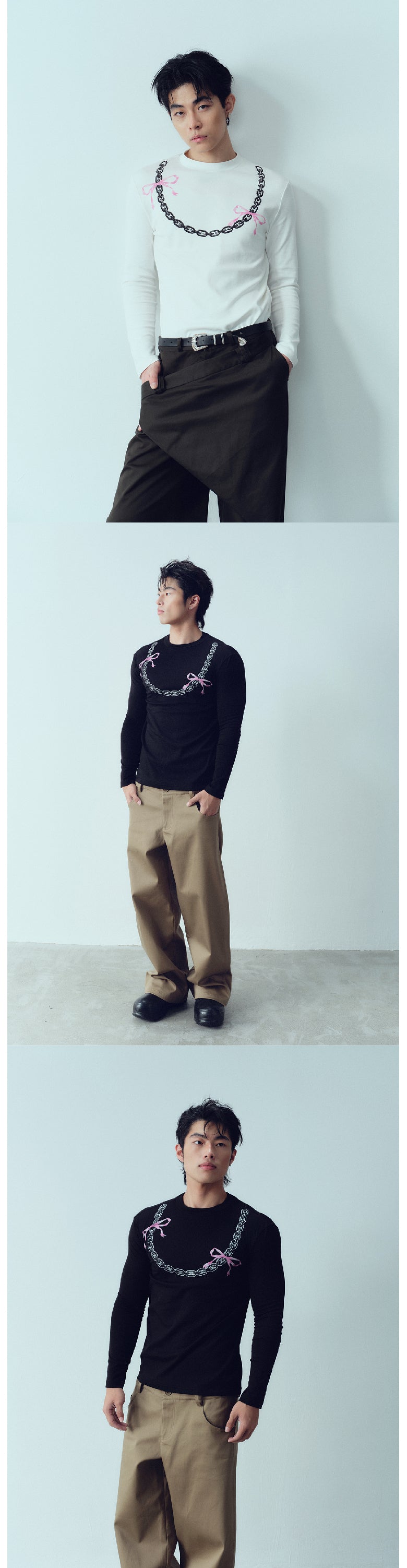 Bow tie iron chain long sleeved T-shirt