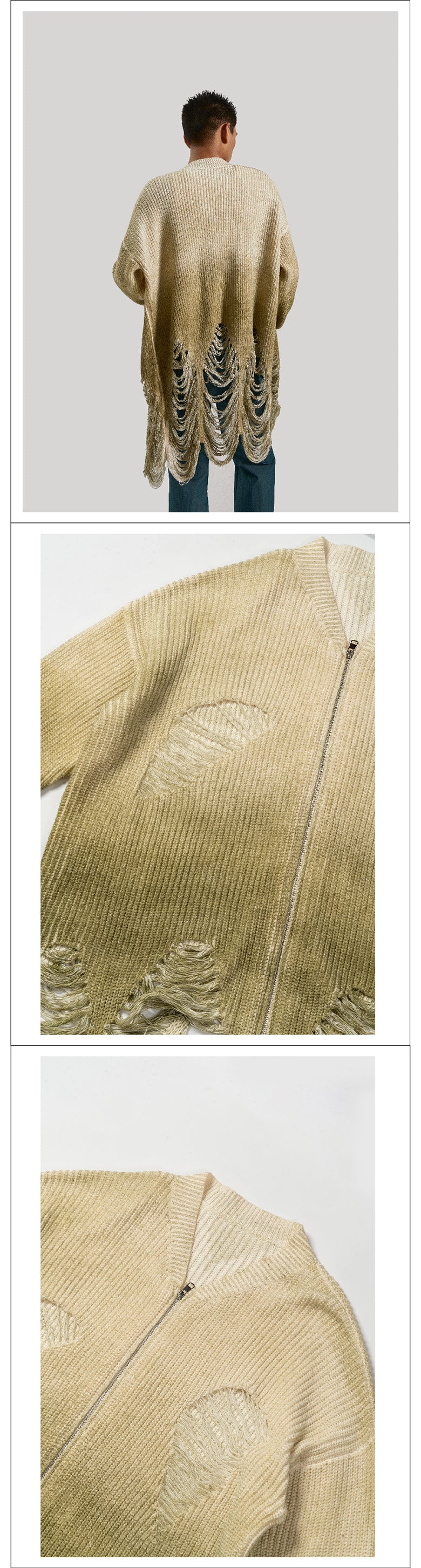 Gradient two-color ripped sweater