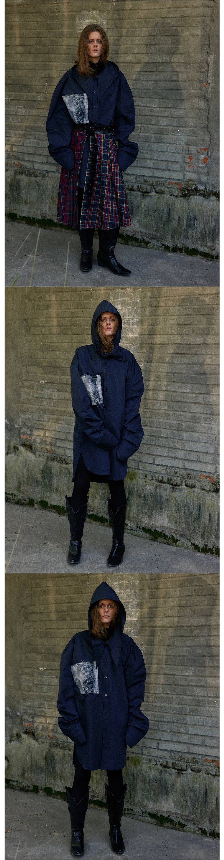 Silhouette hooded scarf shirt