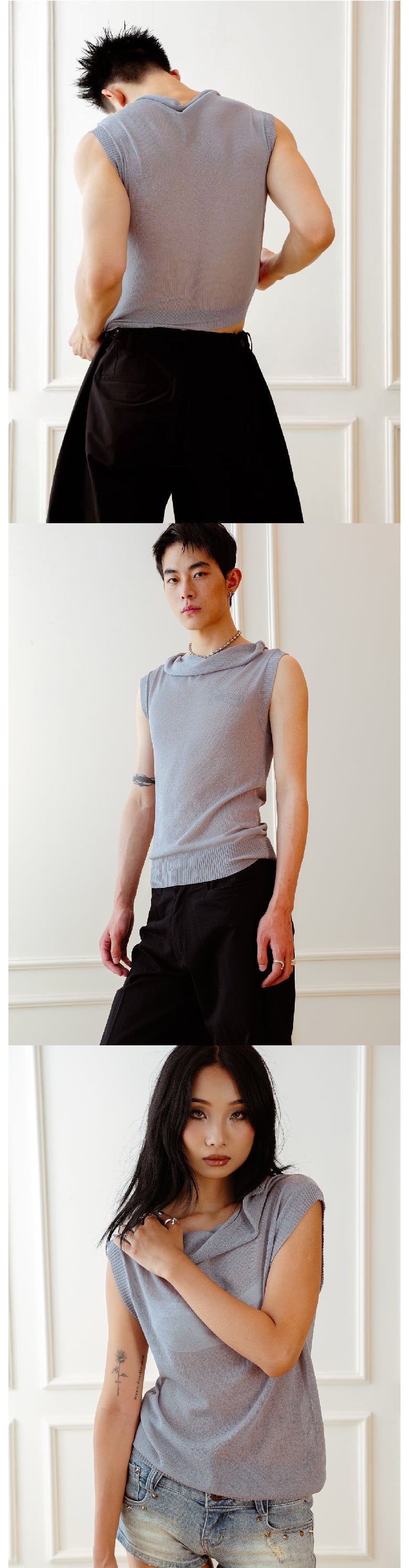 Grey collar sleeveless knit sweater