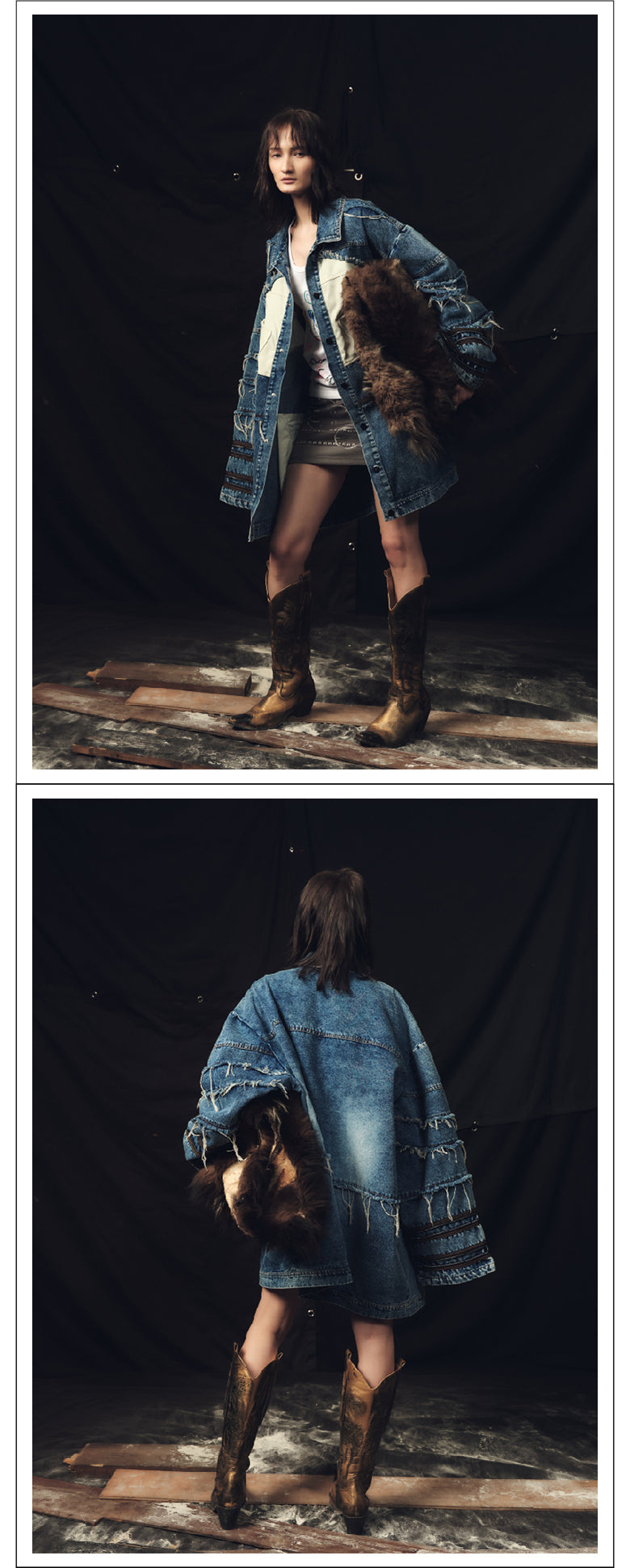 Edge stacked wide denim jacket