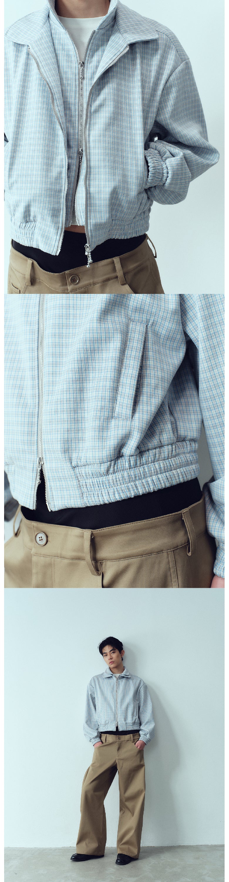 Checkered double-layer collar short jacket