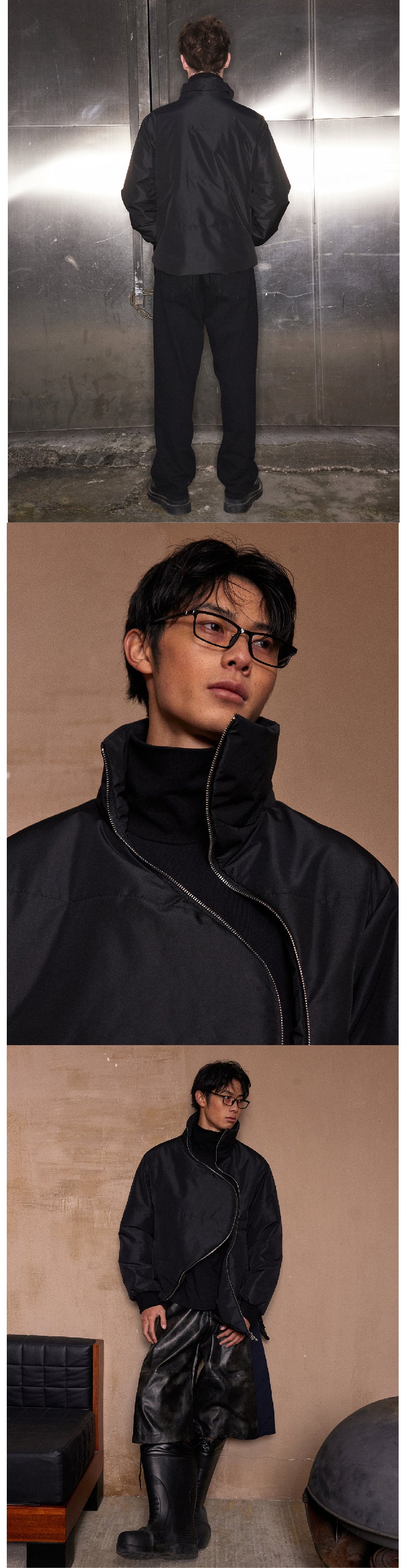 Black S-shaped zipper cotton jacket