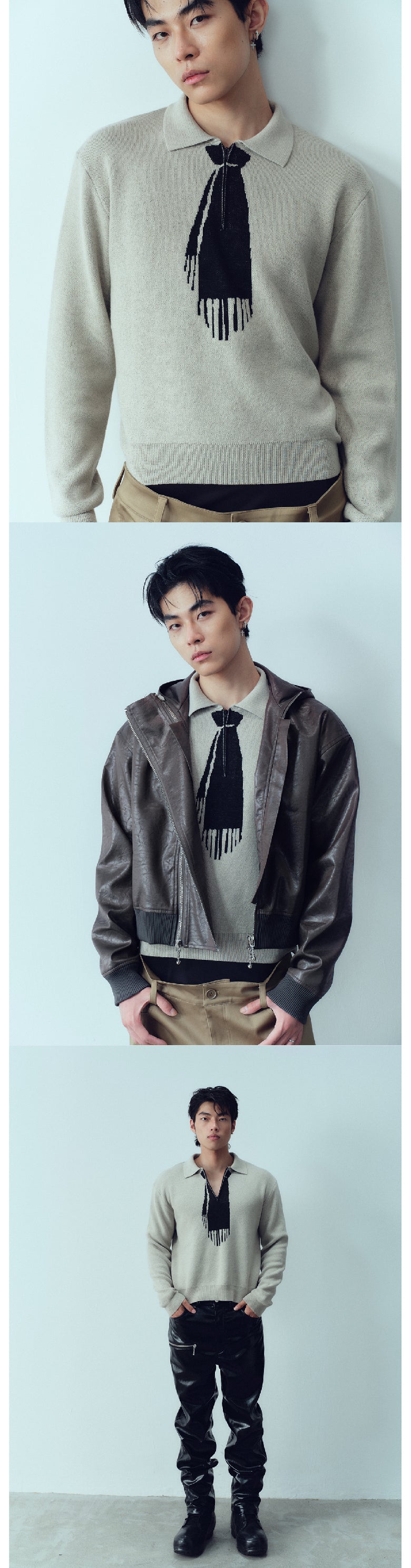Tie Hook Flower Two tone Sweater