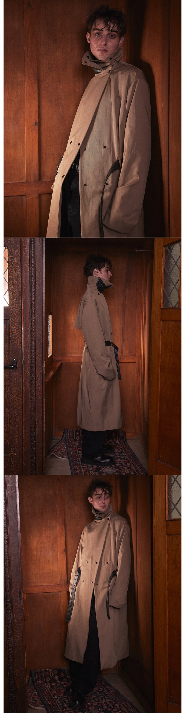 Leather gloves collar tied windbreaker