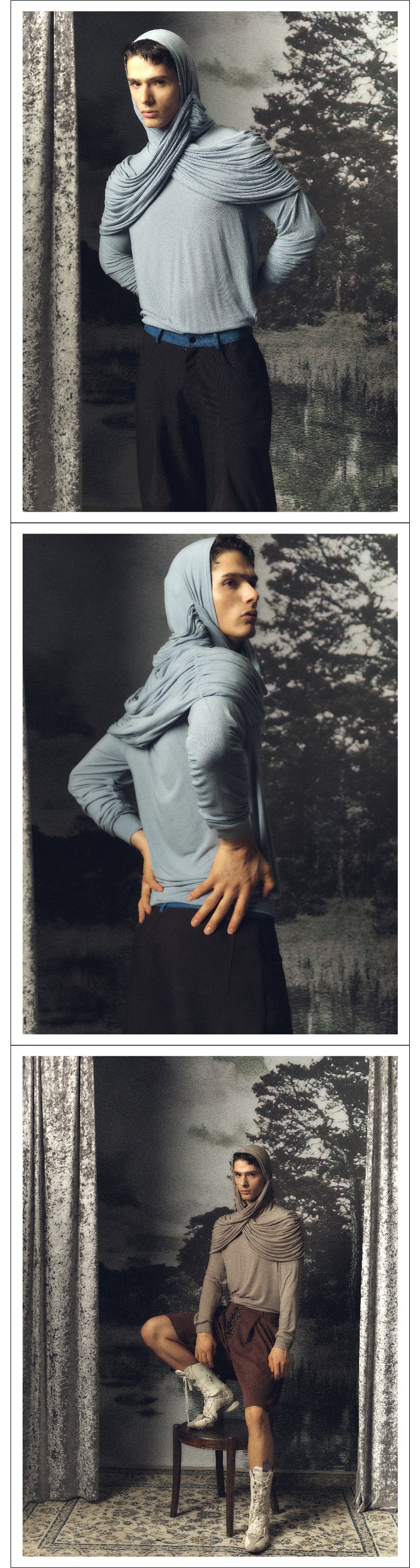 Two tone pleated hooded top