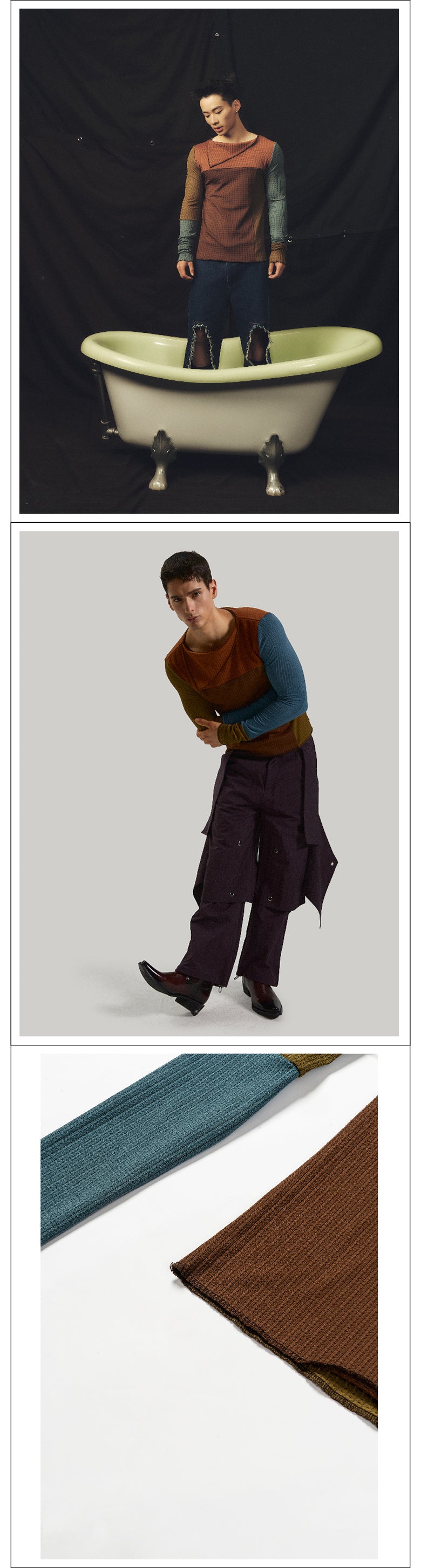 Splicing retro triangle neck tight top