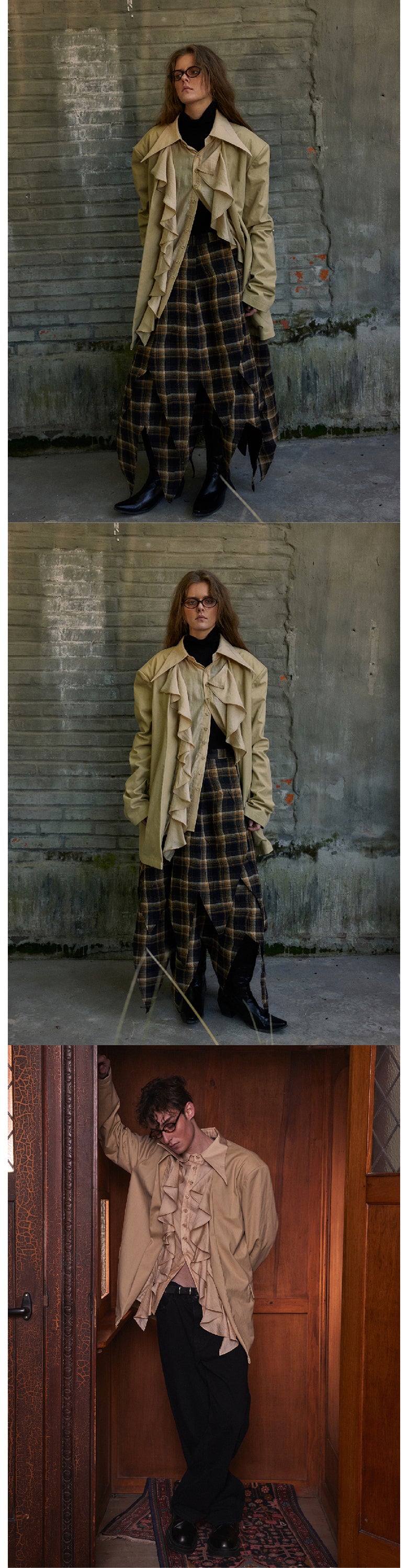 Double layered ruffle collar vintage suit